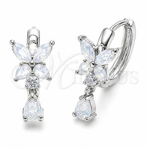 Rhodium Gold Filled Huggie Hoop, Butterfly and Teardrop Design, with White Cubic Zirconia, Polished, Rhodium Finish, 02.210.0911.20