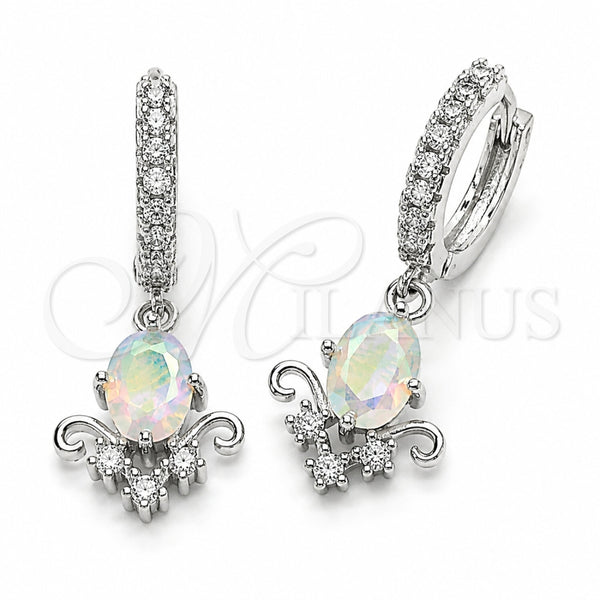 Rhodium Gold Filled Dangle Earring, Teardrop Design, with Aurore Boreale and White Cubic Zirconia, Polished, Rhodium Finish, 02.210.0912