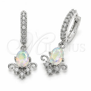 Rhodium Gold Filled Dangle Earring, Teardrop Design, with Aurore Boreale and White Cubic Zirconia, Polished, Rhodium Finish, 02.210.0912