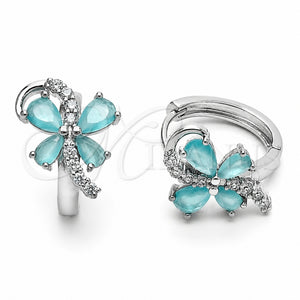 Rhodium Gold Filled Huggie Hoop, Butterfly Design, with Turquoise and White Cubic Zirconia, Polished, Rhodium Finish, 02.210.0874.1.18