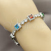 Rhodium Gold Filled Tennis Bracelet, Cluster Design, with Multicolor and White Cubic Zirconia, Polished, Rhodium Finish, 03.266.0039.07 (Thickness, 7 Inches Length)