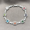 Rhodium Gold Filled Tennis Bracelet, Cluster Design, with Multicolor and White Cubic Zirconia, Polished, Rhodium Finish, 03.266.0039.07 (Thickness, 7 Inches Length)