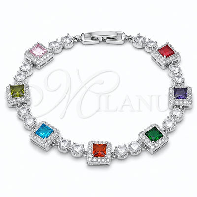 White Gold Filled Rhodium Gold Filled Tennis Bracelet, Cluster Design, with Multicolor and White Cubic Zirconia, Polished for wholesale, main product view
