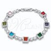 Rhodium Gold Filled Tennis Bracelet, Cluster Design, with Multicolor and White Cubic Zirconia, Polished, Rhodium Finish, 03.266.0039.07 (Thickness, 7 Inches Length)
