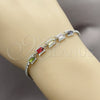 Rhodium Gold Filled Fancy Bracelet, Cluster and Baguette Design, with Multicolor and White Cubic Zirconia, Polished, Rhodium Finish, 03.130.0029.1.07 (02 MM Thickness, 7 Inches Length)