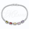 Rhodium Gold Filled Fancy Bracelet, Cluster and Baguette Design, with Multicolor and White Cubic Zirconia, Polished, Rhodium Finish, 03.130.0029.1.07 (02 MM Thickness, 7 Inches Length)