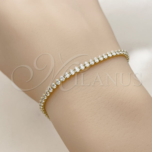 Oro Laminado Tennis Bracelet, Gold Filled Style Teardrop Design, with White Cubic Zirconia, Polished, Golden Finish, 03.130.0046.07 (03 MM Thickness, 7 Inches Length)