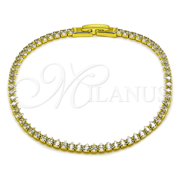 Oro Laminado Tennis Bracelet, Gold Filled Style Teardrop Design, with White Cubic Zirconia, Polished, Golden Finish, 03.130.0046.07 (03 MM Thickness, 7 Inches Length)
