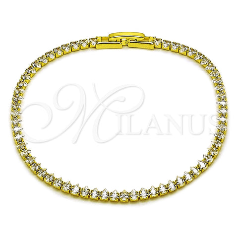 Oro Laminado Tennis Bracelet, Gold Filled Style Teardrop Design, with White Cubic Zirconia, Polished, Golden Finish, 03.130.0046.07 (03 MM Thickness, 7 Inches Length)