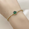 Oro Laminado Fancy Bracelet, Gold Filled Style Cluster Design, with Green and White Cubic Zirconia, Polished, Golden Finish, 03.130.0033.8.07 (Thickness, 7 Inches Length)