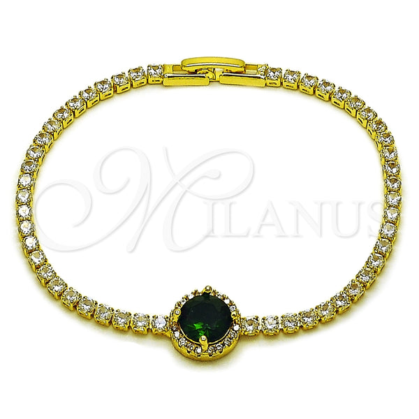 Oro Laminado Fancy Bracelet, Gold Filled Style Cluster Design, with Green and White Cubic Zirconia, Polished, Golden Finish, 03.130.0033.8.07 (Thickness, 7 Inches Length)