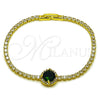 Oro Laminado Fancy Bracelet, Gold Filled Style Cluster Design, with Green and White Cubic Zirconia, Polished, Golden Finish, 03.130.0033.8.07 (Thickness, 7 Inches Length)
