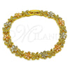 Oro Laminado Solid Bracelet, Gold Filled Style Flower and Butterfly Design, Polished, Tricolor, 03.170.0002.07 (Thickness, 7 Inches Length)