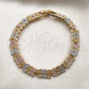 Oro Laminado Solid Bracelet, Gold Filled Style Leaf Design, Polished, Tricolor, 03.170.0003.07 (Thickness, 7 Inches Length)
