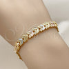 Oro Laminado Solid Bracelet, Gold Filled Style Leaf Design, Diamond Cutting Finish, Tricolor, 03.213.0406.1.07 (Thickness, 7 Inches Length)
