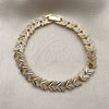 Oro Laminado Solid Bracelet, Gold Filled Style Leaf Design, Diamond Cutting Finish, Tricolor, 03.213.0406.1.07 (Thickness, 7 Inches Length)