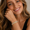 Oro Laminado Solid Bracelet, Gold Filled Style Flower Design, Polished, Tricolor, 03.100.0022.1.07 (08 MM Thickness, 7 Inches Length)