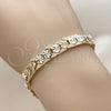 Oro Laminado Solid Bracelet, Gold Filled Style Flower Design, Polished, Tricolor, 03.100.0022.1.07 (08 MM Thickness, 7 Inches Length)