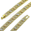 Oro Laminado Solid Bracelet, Gold Filled Style Flower Design, Polished, Tricolor, 03.100.0022.1.07 (08 MM Thickness, 7 Inches Length)