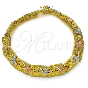 Oro Laminado Solid Bracelet, Gold Filled Style Heart Design, Diamond Cutting Finish, Golden Finish, 03.213.0402.1.07 (Thickness, 7 Inches Length)