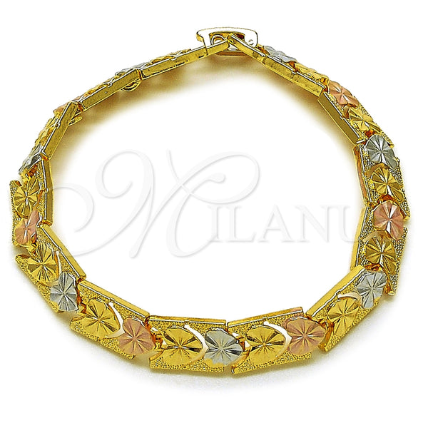 Oro Laminado Solid Bracelet, Gold Filled Style Heart Design, Diamond Cutting Finish, Golden Finish, 03.213.0402.1.07 (Thickness, 7 Inches Length)
