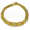 Oro Laminado Solid Bracelet, Gold Filled Style Heart Design, Diamond Cutting Finish, Golden Finish, 03.213.0402.1.07 (Thickness, 7 Inches Length)