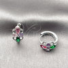 Rhodium Gold Filled Huggie Hoop, Flower Design, with Multicolor Cubic Zirconia, Polished, Rhodium Finish, 02.237.0081.15