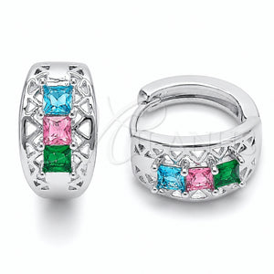 Rhodium Gold Filled Huggie Hoop, with Multicolor Cubic Zirconia, Polished, Rhodium Finish, 02.237.0082.15