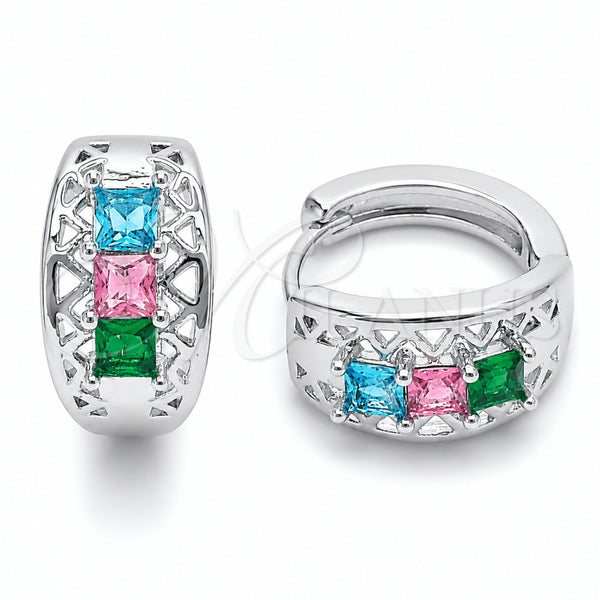 Rhodium Gold Filled Huggie Hoop, with Multicolor Cubic Zirconia, Polished, Rhodium Finish, 02.237.0082.15