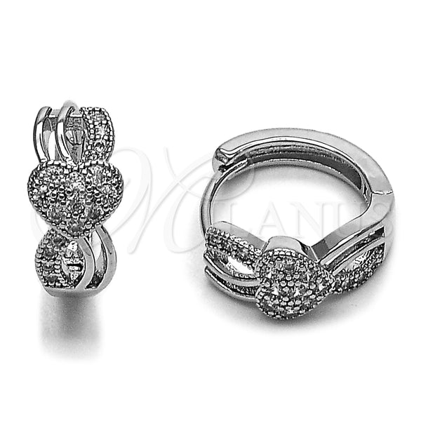 Rhodium Gold Filled Huggie Hoop, Heart Design, with White Cubic Zirconia, Polished, Rhodium Finish, 02.237.0083.15