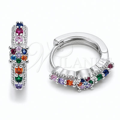 Rhodium Gold Filled Huggie Hoop, with Multicolor Cubic Zirconia, Polished, Rhodium Finish, 02.237.0085.15