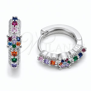 Rhodium Gold Filled Huggie Hoop, with Multicolor Cubic Zirconia, Polished, Rhodium Finish, 02.237.0085.15