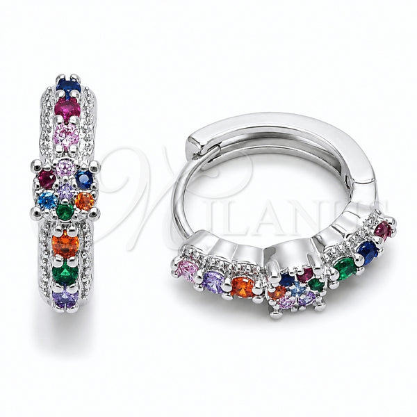 Rhodium Gold Filled Huggie Hoop, with Multicolor Cubic Zirconia, Polished, Rhodium Finish, 02.237.0085.15