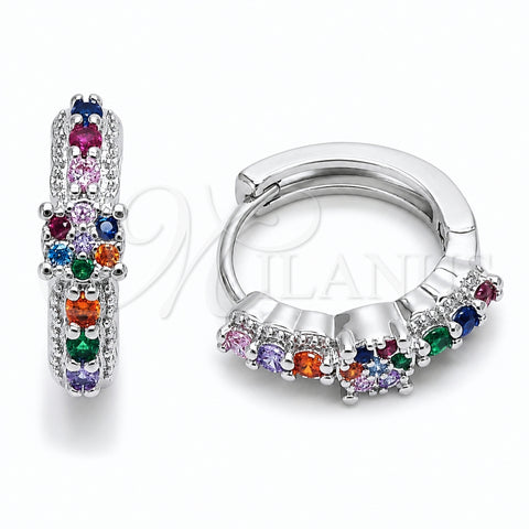 Rhodium Gold Filled Huggie Hoop, with Multicolor Cubic Zirconia, Polished, Rhodium Finish, 02.237.0085.15