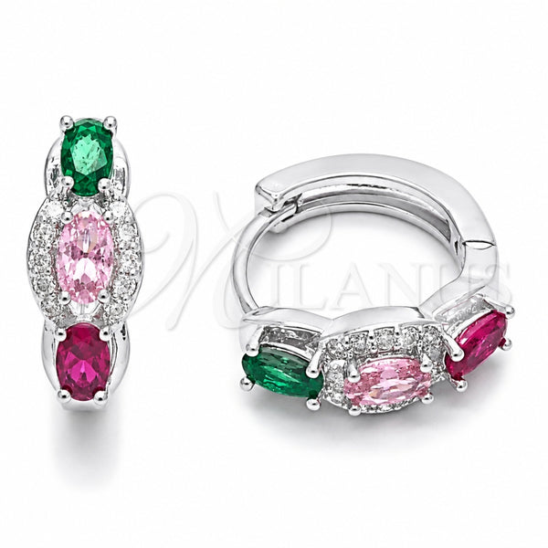 Rhodium Gold Filled Huggie Hoop, Cluster Design, with Multicolor Cubic Zirconia and White Micro Pave, Polished, Rhodium Finish, 02.237.0086.15