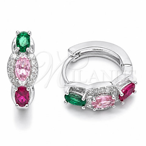 Rhodium Gold Filled Huggie Hoop, Cluster Design, with Multicolor Cubic Zirconia and White Micro Pave, Polished, Rhodium Finish, 02.237.0086.15