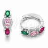 Rhodium Gold Filled Huggie Hoop, Cluster Design, with Multicolor Cubic Zirconia and White Micro Pave, Polished, Rhodium Finish, 02.237.0086.15