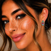 Rhodium Gold Filled Huggie Hoop, Cluster and Teardrop Design, with Multicolor Cubic Zirconia and White Micro Pave, Polished, Rhodium Finish, 02.237.0087.15