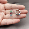 Rhodium Gold Filled Huggie Hoop, Cluster and Teardrop Design, with Multicolor Cubic Zirconia and White Micro Pave, Polished, Rhodium Finish, 02.237.0087.15