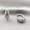 Rhodium Gold Filled Huggie Hoop, Cluster and Teardrop Design, with Multicolor Cubic Zirconia and White Micro Pave, Polished, Rhodium Finish, 02.237.0087.15