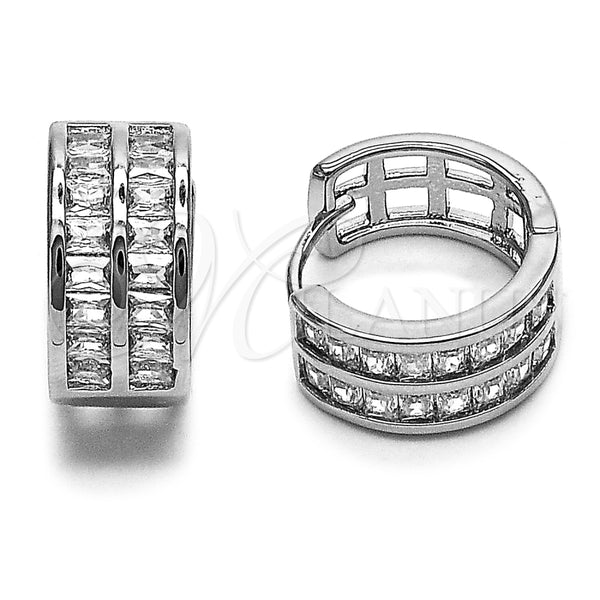 Rhodium Gold Filled Huggie Hoop, Baguette Design, with White Cubic Zirconia, Polished, Rhodium Finish, 02.237.0096.18