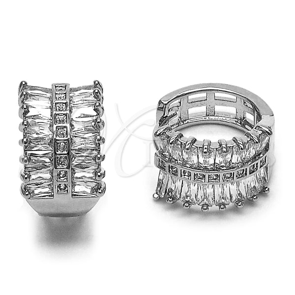 Rhodium Gold Filled Huggie Hoop, Baguette Design, with White Cubic Zirconia, Polished, Rhodium Finish, 02.237.0097.16