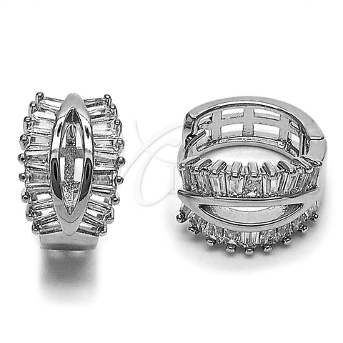 Rhodium Gold Filled Huggie Hoop, Baguette Design, with White Cubic Zirconia, Polished, Rhodium Finish, 02.237.0098.16