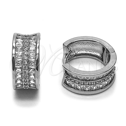 Rhodium Gold Filled Huggie Hoop, Baguette Design, with White Cubic Zirconia, Polished, Rhodium Finish, 02.237.0099.16