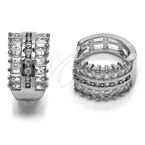 Rhodium Gold Filled Huggie Hoop, Baguette Design, with White Cubic Zirconia, Polished, Rhodium Finish, 02.237.0100.16
