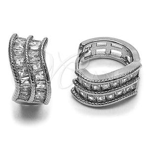 Rhodium Gold Filled Huggie Hoop, Baguette Design, with White Cubic Zirconia, Polished, Rhodium Finish, 02.237.0101.18