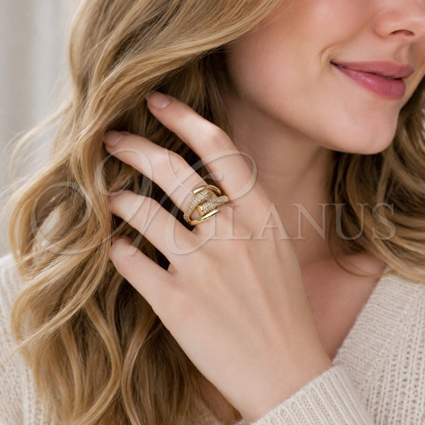 Oro Laminado Multi Stone Ring, Gold Filled Style with White Micro Pave, Polished, Golden Finish, 01.283.0073 (One size fits all)