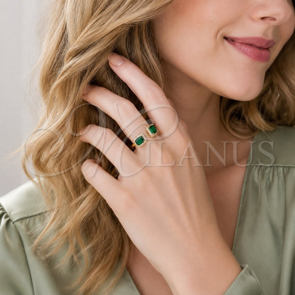 Oro Laminado Multi Stone Ring, Gold Filled Style Cluster Design, with Green Cubic Zirconia and White Micro Pave, Polished, Golden Finish, 01.283.0074 (One size fits all)