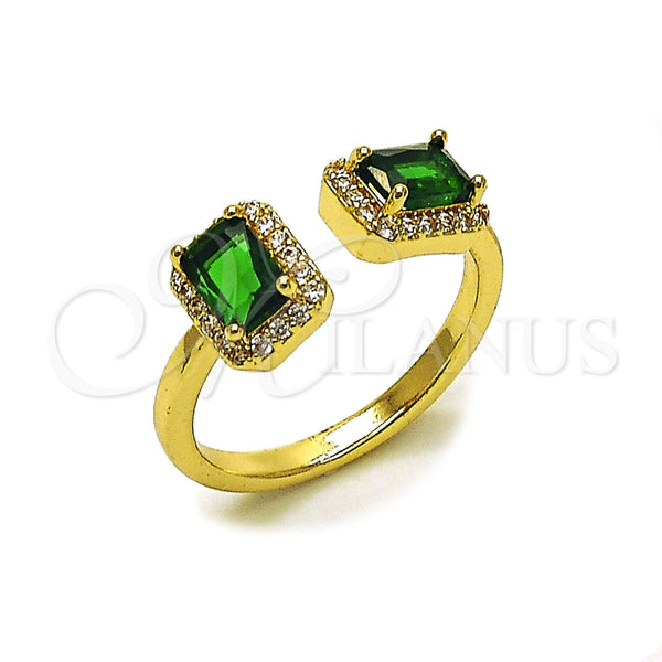 Oro Laminado Multi Stone Ring, Gold Filled Style Cluster Design, with Green Cubic Zirconia and White Micro Pave, Polished, Golden Finish, 01.283.0074 (One size fits all)