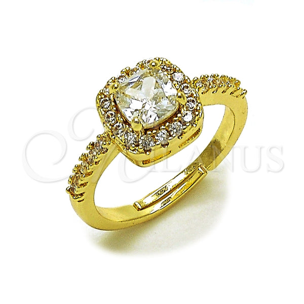 Oro Laminado Wedding Ring, Gold Filled Style Cluster Design, with White Cubic Zirconia, Polished, Golden Finish, 01.283.0054.3 (One size fits all)
